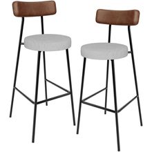 Kit 02 Banquetas Alta Bar Cozinha Sala Jantar Milão L02 Couríssimo Marrom Linho Cinza - Lyam Decor