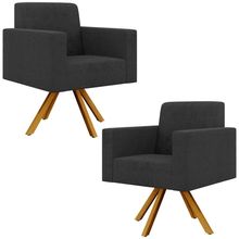 Kit 02 Poltronas Giratórias Sala de Estar Base de Madeira Helô L02 Bouclê Preto - Lyam Decor