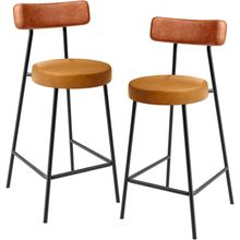 Kit 02 Banquetas Baixa Cozinha Sala Jantar Bancada Milão L02 Couríssimo Camel Whisky - Lyam Decor