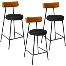 Kit 03 Banquetas Baixa Cozinha Sala Jantar Bancada Milão L02 Couríssimo Whisky Preto - Lyam Decor