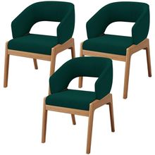 Kit 03 Cadeiras de Jantar e Estar Living Estofada Lince L02 Bouclê Verde - Lyam Decor