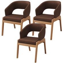 Kit 03 Cadeiras de Jantar e Estar Living Estofada Lince L02 Couríssimo Marrom - Lyam Decor