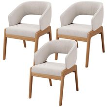 Kit 03 Cadeiras de Jantar e Estar Living Estofada Lince L02 Bouclê Cru - Lyam Decor