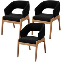 Kit 03 Cadeiras de Jantar e Estar Living Estofada Lince L02 Bouclê Preto - Lyam Decor