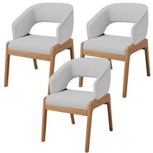 Kit 03 Cadeiras de Jantar e Estar Living Estofada Lince L02 Linho Cinza - Lyam Decor