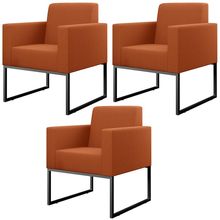 Kit 03 Poltronas Decorativas Sala Base Fixa Metal Helô L02 Tecido Terracota - Lyam Decor