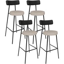 Kit 04 Banquetas Alta Bar Cozinha Sala De Jantar Milão L02 Couríssimo Preto Linho Bege - Lyam Decor