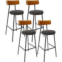 Kit 04 Banquetas Alta Cozinha Sala De Jantar Milão L02 Couríssimo Whisky Linho Chumbo - Lyam Decor