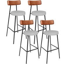 Kit 04 Banquetas Alta Cozinha Sala De Jantar Aço Milão L02 Couríssimo Camel Linho Cinza - Lyam Decor