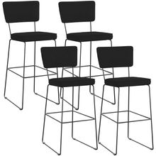 Kit 04 Banquetas Alta Para Cozinha Sala De Jantar Base Em Aço Allana L02 Suede Preto - Lyam Decor