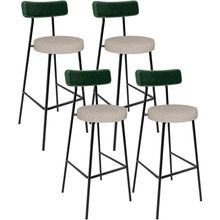 Kit 04 Banquetas Alta Bar Cozinha Sala Jantar Milão L02 Facto Verde Musgo Linho Bege - Lyam Decor