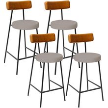 Kit 04 Banquetas Baixa Bar Cozinha Sala Jantar Milão L02 Couríssimo Whisky Linho Bege - Lyam Decor