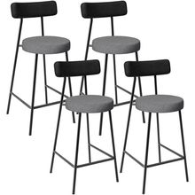 Kit 04 Banquetas Baixa Cozinha Jantar Milão L02 Couríssimo Preto Linho Cinza Escuro - Lyam Decor