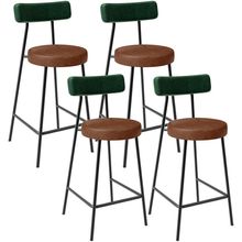 Kit 04 Banquetas Baixa Cozinha Sala Jantar Bancada Milão L02 Facto Verde Musgo Marrom - Lyam Decor