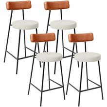 Kit 04 Banquetas Baixa Cozinha Sala Jantar Milão L02 Couríssimo Camel Linho Champagne - Lyam Decor