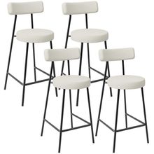 Kit 04 Banquetas Baixa Para Cozinha Sala De Jantar Bancada Milão L02 Linho Champagne - Lyam Decor