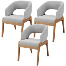 Kit 03 Cadeiras de Jantar e Estar Living Estofada Lince L02 Bouclê Cinza - Lyam Decor