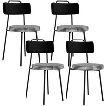 Kit 04 Cadeiras Para Cozinha Sala De Jantar Barcelona L02 Couríssimo Preto Pied Poule - Lyam Decor