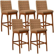 Kit 05 Banquetas Alta Para Cozinha Sala De Jantar Fixa Mila L02 Bouclê Mostarda - Lyam Decor