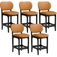 Kit 05 Banquetas Baixa Bar Cozinha E Sala De Jantar Fixa Betta Preto Couríssimo Whisky - Lyam Decor