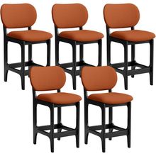Kit 05 Banquetas Baixa Bar Cozinha E Sala De Jantar Fixa Betta Preto Tecido Terracota - Lyam Decor
