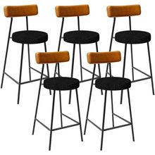 Kit 05 Banquetas Baixa Cozinha Sala Jantar Bancada Milão L02 Couríssimo Whisky Chumbo - Lyam Decor