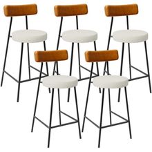 Kit 05 Banquetas Baixa Cozinha Sala Jantar Milão L02 Couríssimo Whisky Linho Champagne - Lyam Decor