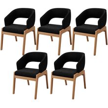 Kit 05 Cadeiras de Jantar e Estar Living Estofada Lince L02 Bouclê Preto - Lyam Decor