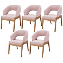 Kit 05 Cadeiras de Jantar e Estar Living Estofada Lince L02 Bouclê Rosê - Lyam Decor