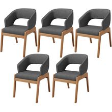 Kit 05 Cadeiras de Jantar e Estar Living Estofada Lince L02 Linho Cinza Escuro - Lyam Decor