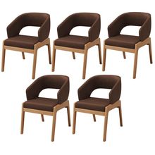 Kit 05 Cadeiras de Jantar e Estar Living Estofada Lince L02 Couríssimo Marrom - Lyam Decor