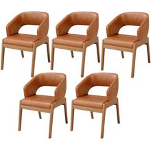 Kit 05 Cadeiras de Jantar e Estar Living Estofada Lince L02 Couríssimo Camel - Lyam Decor
