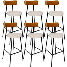 Kit 06 Banquetas Alta Cozinha Sala De Jantar Aço Milão L02 Couríssimo Whisky Linho Cru - Lyam Decor