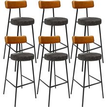 Kit 06 Banquetas Alta Cozinha Sala De Jantar Milão L02 Couríssimo Whisky Linho Chumbo - Lyam Decor