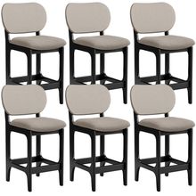 Kit 06 Banquetas Baixa Bar Cozinha E Sala De Jantar Fixa Betta L02 Preto Linho Bege - Lyam Decor