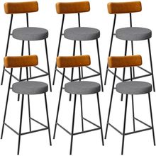 Kit 06 Banquetas Baixa Cozinha Jantar Milão L02 Couríssimo Whisky Linho Cinza Escuro - Lyam Decor