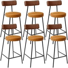 Kit 06 Banquetas Baixa Cozinha Sala Jantar Bancada Milão L02 Couríssimo Marrom Whisky - Lyam Decor