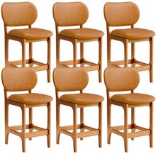 Kit 06 Banquetas Baixa Bar Cozinha E Sala De Jantar Fixa Betta L02 Imbuia Couríssimo Whisky - Lyam Decor