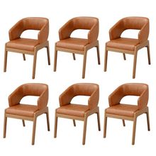 Kit 06 Cadeiras de Jantar e Estar Living Estofada Lince L02 Couríssimo Camel - Lyam Decor