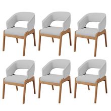 Kit 06 Cadeiras de Jantar e Estar Living Estofada Lince L02 Linho Cinza - Lyam Decor