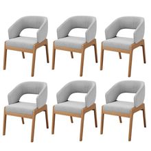 Kit 06 Cadeiras de Jantar e Estar Living Estofada Lince L02 Bouclê Cinza - Lyam Decor