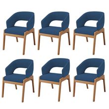Kit 06 Cadeiras de Jantar e Estar Living Estofada Lince L02 Suede Azul Marinho - Lyam Decor