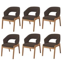 Kit 06 Cadeiras de Jantar e Estar Living Estofada Lince L02 Suede Marrom - Lyam Decor