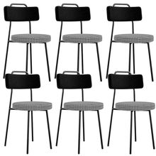 Kit 06 Cadeiras Para Cozinha Sala De Jantar Barcelona L02 Couríssimo Preto Pied Poule - Lyam Decor