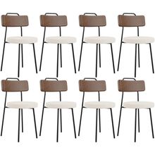 Kit 08 Cadeiras Decorativas Estofada Sala Jantar Barcelona L02 Couríssimo Marrom Linho Cru - Lyam