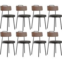 Kit 08 Cadeiras Estofada Para Sala De Jantar Barcelona L02 Couríssimo Marrom Linho Chumbo - Lyam
