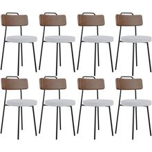 Kit 08 Cadeiras Estofada Para Sala De Jantar Barcelona L02 Couríssimo Marrom Linho Cinza - Lyam