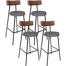 Kit 4 Banqueta Alta Cozinha Sala Jantar Milão L02 Couríssimo Marrom Linho Cinza Escuro - Lyam Decor