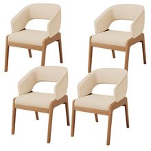 Kit 04 Cadeiras de Jantar e Estar Living Estofada Lince L02 Linho Bege Escuro - Lyam Decor