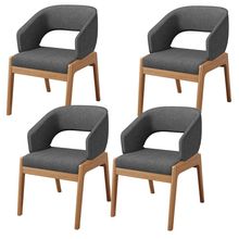 Kit 04 Cadeiras de Jantar e Estar Living Estofada Lince L02 Linho Cinza Escuro - Lyam Decor